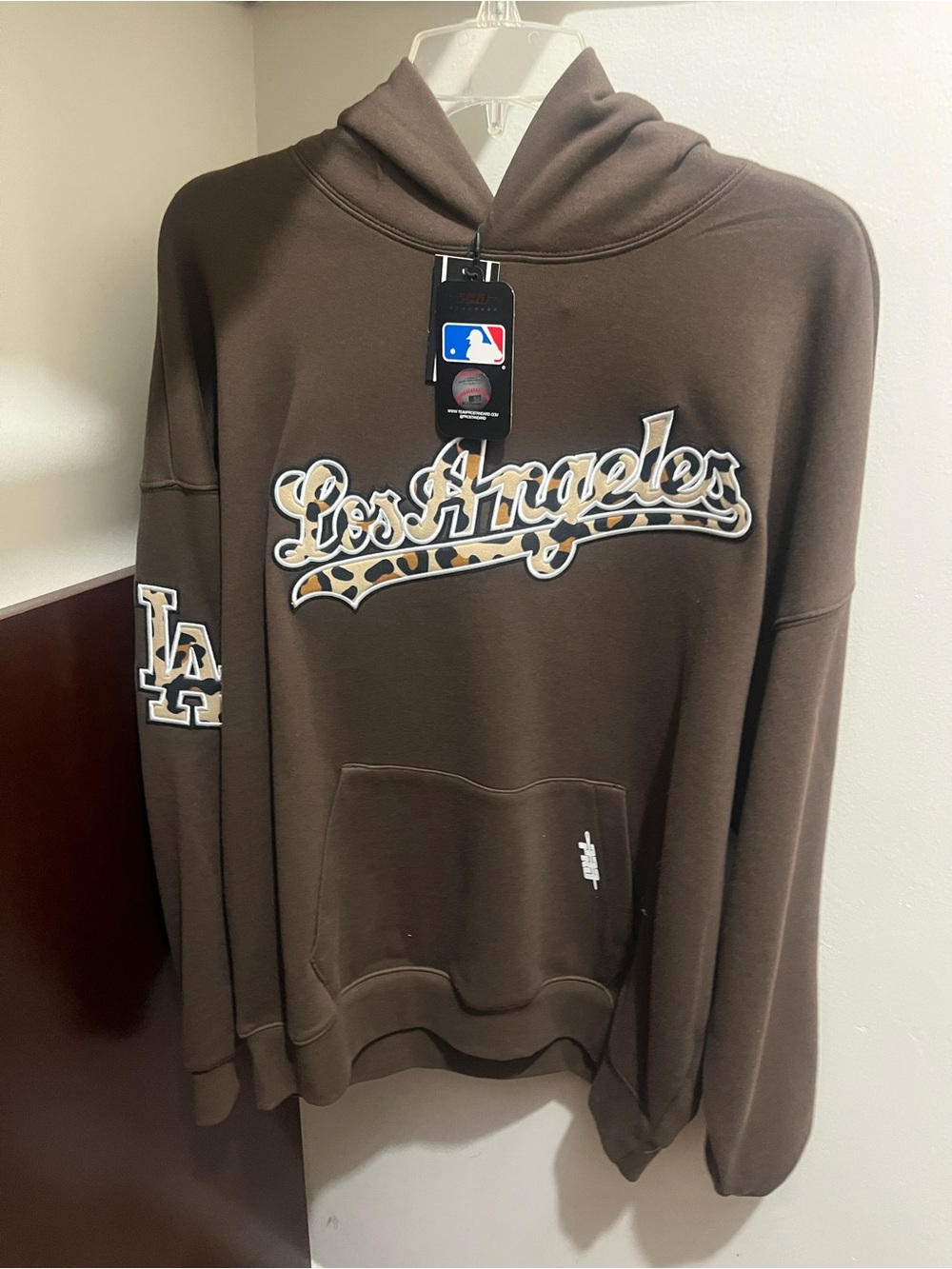 MBLife Brown Los Angeles Crewneck Hoodie with Leopard Script